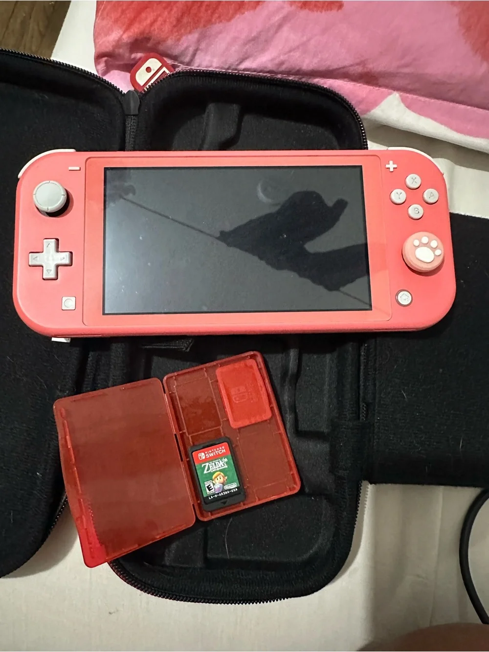 Nintendo Switch Lite Coral Pink Handheld Console with Game Card Case
